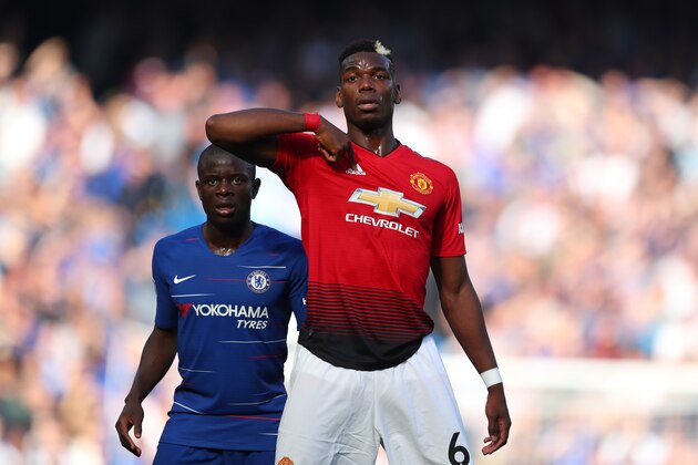LONDON, ENGLAND - OCTOBER 20: Paul Pogba of Manchester United points to himself during the Premier League match between Chelsea FC and Manchester United at Stamford Bridge on October 20, 2018 in London, United Kingdom. (Photo by Catherine Ivill/Getty Images)