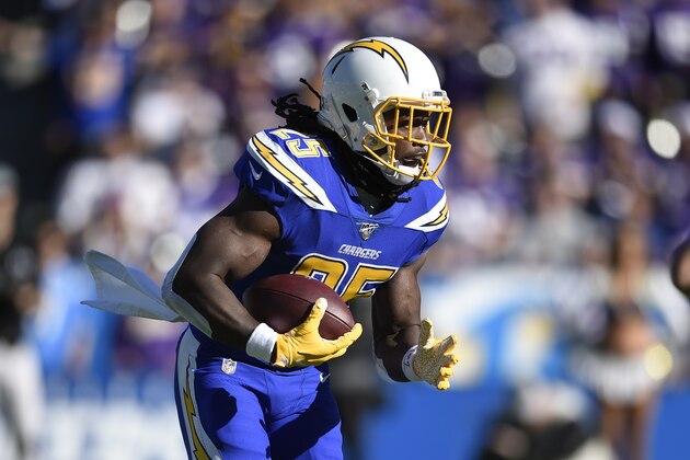 Los Angeles Chargers running back Melvin Gordon runs with the ball during the first half of an NFL football game against the Minnesota Vikings, Sunday, Dec. 15, 2019, in Carson, Calif. (AP Photo/Kelvin Kuo) Los Angeles Chargers running back Melvin Gordon runs with the ball during the first half of an NFL football game against the Minnesota Vikings, Sunday, Dec. 15, 2019, in Carson, Calif. (AP Photo/Kelvin Kuo)