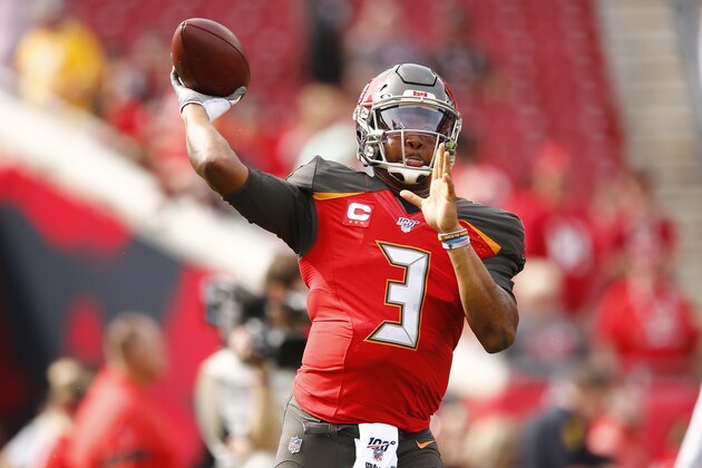 TAMPA, FLORIDA - DECEMBER 29:  Jameis Winston #3 of the Tampa Bay Buccaneers warms up prior to the game against the Atlanta Falcons at Raymond James Stadium on December 29, 2019 in Tampa, Florida. (Photo by Michael Reaves/Getty Images)