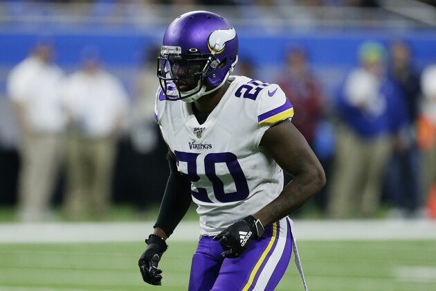 Minnesota Vikings cornerback Mackensie Alexander waits on the snap during the second half of an NFL football game against the Detroit Lions, Sunday, Oct. 20, 2019, in Detroit. (AP Photo/Duane Burleson)