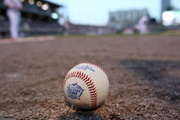 CHARLOTTE, NC - JULY 13: An All Star game logo baseball is photographed during the Sonic Automotive Triple-A Baseball All Star Game at BB&T Ballpark on July 13, 2016 in Charlotte, North Carolina.  (Photo by Gregg Forwerck/Getty Images)