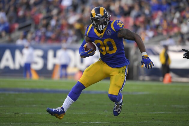 Los Angeles Rams running back Todd Gurley runs against the Arizona Cardinals during first half of an NFL football game Sunday, Dec. 29, 2019, in Los Angeles. (AP Photo/Mark J. Terrill)