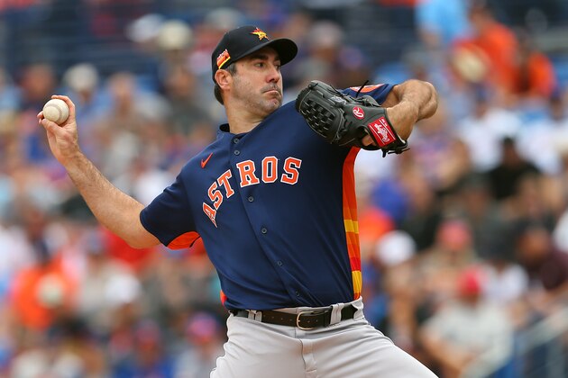 PORT ST. LUCIE, FL - MARCH 08: Justin Verlander #35 of the Houston Astros in action against the New York Mets during a spring training baseball game at Clover Park on March 8, 2020 in Port St. Lucie, Florida. The Mets defeated the Astros 3-1. (Photo by Rich Schultz/Getty Images)