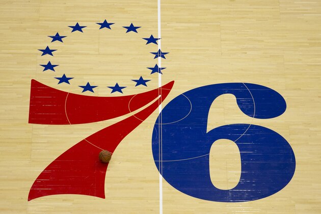 PHILADELPHIA, PA - OCTOBER 23: A general view of the Philadelphia 76ers center court logo against the Boston Celtics at the Wells Fargo Center on October 23, 2019 in Philadelphia, Pennsylvania. NOTE TO USER: User expressly acknowledges and agrees that, by downloading and or using this photograph, User is consenting to the terms and conditions of the Getty Images License Agreement. (Photo by Mitchell Leff/Getty Images)