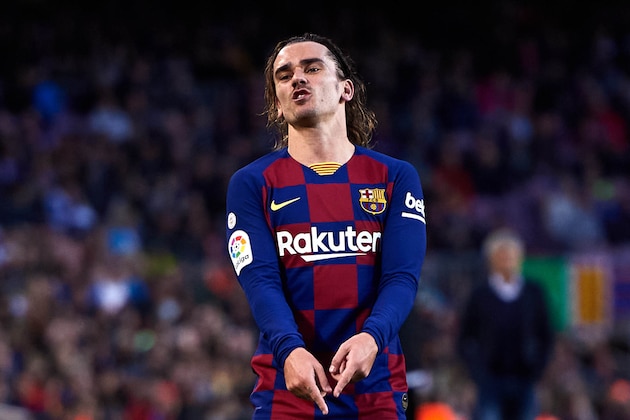 BARCELONA, SPAIN - MARCH 07: Antoine Griezmann of FC Barcelona reacts during the Liga match between FC Barcelona and Real Sociedad at Camp Nou on March 07, 2020 in Barcelona, Spain. (Photo by Alex Caparros/Getty Images)