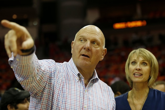 HOUSTON, TX - MAY 17: Los Angeles Clippers owner Steve Ballmer and his wife Connie Snyder look on prior to Game Seven of the Western Conference Semifinals against the Houston Rockets at the Toyota Center for the 2015 NBA Playoffs on May 17, 2015 in Houston, Texas. NOTE TO USER: User expressly acknowledges and agrees that, by downloading and/or using this photograph, user is consenting to the terms and conditions of the Getty Images License Agreement. (Photo by Scott Halleran/Getty Images) HOUSTON, TX - MAY 17: Los Angeles Clippers owner Steve Ballmer and his wife Connie Snyder look on prior to Game Seven of the Western Conference Semifinals against the Houston Rockets at the Toyota Center for the 2015 NBA Playoffs on May 17, 2015 in Houston, Texas. NOTE TO USER: User expressly acknowledges and agrees that, by downloading and/or using this photograph, user is consenting to the terms and conditions of the Getty Images License Agreement. (Photo by Scott Halleran/Getty Images)
