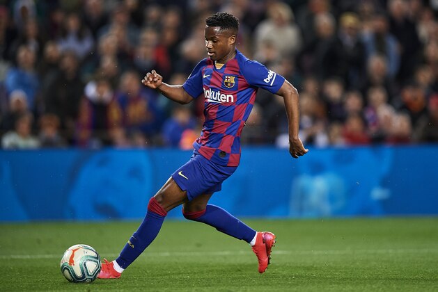 BARCELONA, SPAIN - MARCH 07: Anssumane Fati of FC Barcelona in action during the Liga match between FC Barcelona and Real Sociedad at Camp Nou on March 07, 2020 in Barcelona, Spain.  (Photo by Silvestre Szpylma/Quality Sport Images/Getty Images)