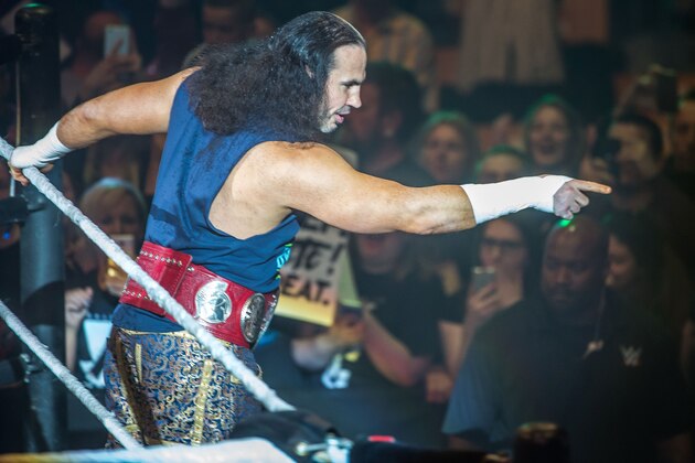 Matt Hardy arrives on the ring during WWE show at Zenith Arena on May 10, 2017 in Lille, northern France. / AFP PHOTO / PHILIPPE HUGUEN        (Photo credit should read PHILIPPE HUGUEN/AFP via Getty Images)