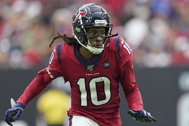Houston Texans wide receiver DeAndre Hopkins (10) during the first half of an NFL football game against the Denver Broncos Sunday, Dec. 8, 2019, in Houston. (AP Photo/David J. Phillip)