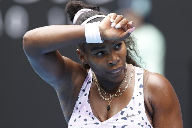 MELBOURNE, AUSTRALIA - JANUARY 24: Serena Williams of the United States in action during her Women's Singles third round match against Qiang Wang of China on day five of the 2020 Australian Open at Melbourne Park on January 24, 2020 in Melbourne, Australia. (Photo by Fred Lee/Getty Images)