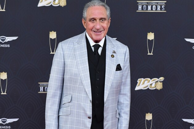 IMAGE DISTRIBUTED FOR NFL - Arthur Blank arrives at the 9th Annual NFL Honors at the Adrienne Arsht Center in Miami on Saturday, Feb. 1, 2020. (Joy Asico/AP Images for NFL)