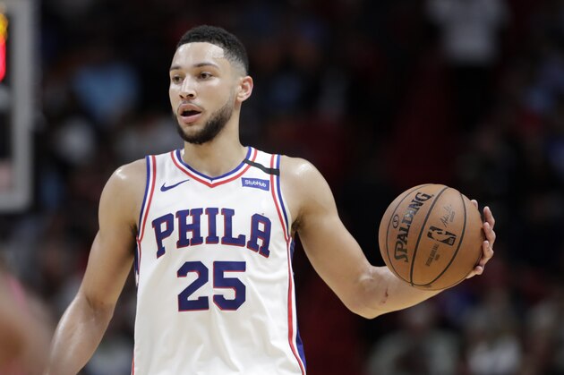 Philadelphia 76ers guard Ben Simmons (25) in action during the first half of an NBA basketball game against the Miami Heat, Monday, Feb. 3, 2020, in Miami. (AP Photo/Lynne Sladky)