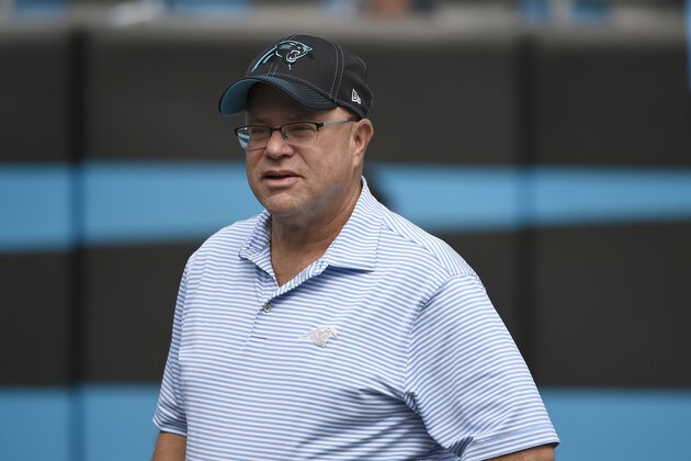 Carolina Panthers owner David Tepper is seen prior to an NFL football game between the Carolina Panthers and the Jacksonville Jaguars in Charlotte, N.C., Sunday, Oct. 6, 2019. (AP Photo/Mike McCarn)