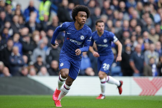 LONDON, ENGLAND - MARCH 08: Willian of Chelsea during the Premier League match between Chelsea FC and Everton FC at Stamford Bridge on March 08, 2020 in London, United Kingdom. (Photo by Robin Jones/Getty Images)