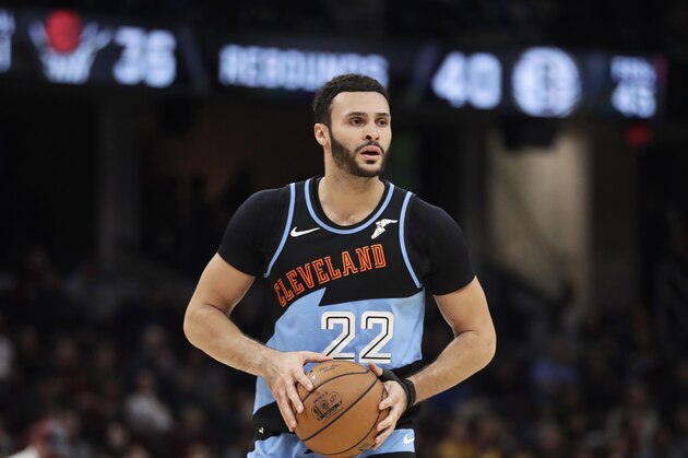 Cleveland Cavaliers' Larry Nance Jr. drives against the Brooklyn Nets in the second half of an NBA basketball game, Monday, Nov. 25, 2019, in Cleveland. (AP Photo/Tony Dejak)