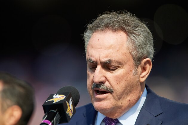MINNEAPOLIS, MN - SEPTEMBER 23: Owner Zygi Wilf of the Minnesota Vikings speaks during halftime of the game between the Minnesota Vikings and the Buffalo Bills at U.S. Bank Stadium on September 23, 2018 in Minneapolis, Minnesota. (Photo by Hannah Foslien/Getty Images)