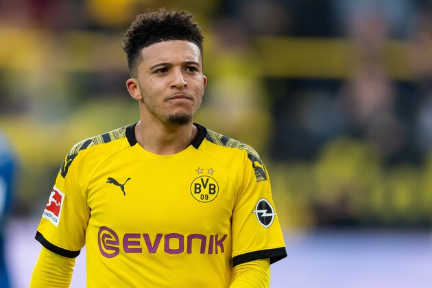 DORTMUND, GERMANY - FEBRUARY 29: (BILD ZEITUNG OUT) Jadon Sancho of Borussia Dortmund looks on during the Bundesliga match between Borussia Dortmund and Sport-Club Freiburg at Signal Iduna Park on February 29, 2020 in Dortmund, Germany. (Photo by Max Maiwald/DeFodi Images via Getty Images)