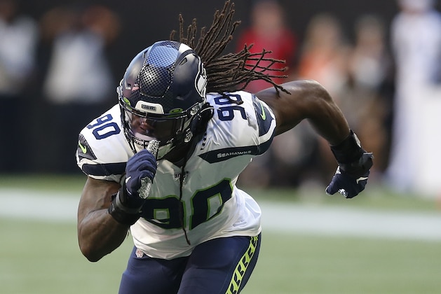 Seattle Seahawks defensive end Jadeveon Clowney (90) breaks off the line of scrimmage in a week 7 NFL football game against the Atlanta Falcons, Sunday, Sep. 27, 2019 in Atlanta. (Michael Zarrilli/AP Images for Panini, via AP) Seattle Seahawks defensive end Jadeveon Clowney (90) breaks off the line of scrimmage in a week 7 NFL football game against the Atlanta Falcons, Sunday, Sep. 27, 2019 in Atlanta. (Michael Zarrilli/AP Images for Panini, via AP)