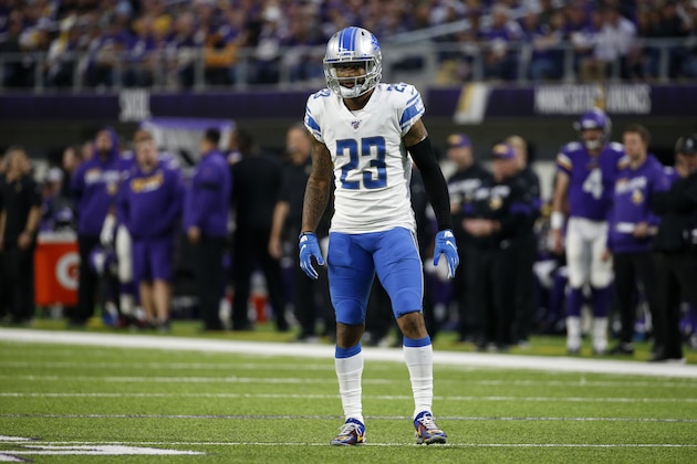 Detroit Lions cornerback Darius Slay gets set for a play during the second half of an NFL football game against the Minnesota Vikings, Sunday, Dec. 8, 2019, in Minneapolis. (AP Photo/Bruce Kluckhohn)
