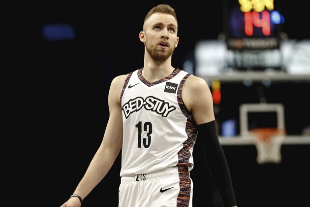 Brooklyn Nets guard Dzanan Musa (13) during the first half of an NBA basketball game against the Denver Nuggets on Sunday, Dec. 8, 2019, in New York. (AP Photo/Nicole Sweet)
