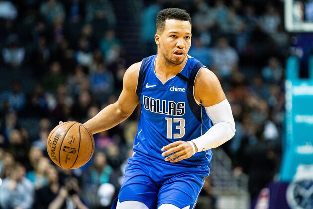 CHARLOTTE, NORTH CAROLINA - FEBRUARY 08: Jalen Brunson #13 of the Dallas Mavericks during the first quarter during their game against the Charlotte Hornets at Spectrum Center on February 08, 2020 in Charlotte, North Carolina. NOTE TO USER: User expressly acknowledges and agrees that, by downloading and/or using this photograph, user is consenting to the terms and conditions of the Getty Images License Agreement. (Photo by Jacob Kupferman/Getty Images)