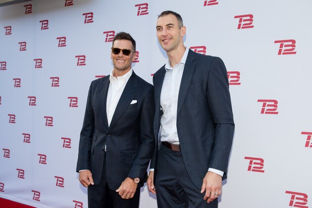 BOSTON, MA - SEPTEMBER 17:  New England Patriots player Tom Brady, left, and Boston Bruins player Zdeno Chara at the grand opening of the TB12 Performance & Recovery Center on September 17, 2019 in Boston, Massachusetts.  (Photo by Scott Eisen/Getty Images)
