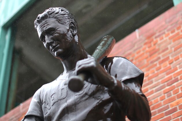 BOSTON, MASSACHUSETTS - MARCH 19: A statue of former Red Sox player Ted Williams outside of Fenway Park on March 19, 2020 in Boston, Massachusetts. The NBA, NHL, NCAA and MLB have all announced cancellations or postponements of events because of the COVID-19.  (Photo by Maddie Meyer/Getty Images)