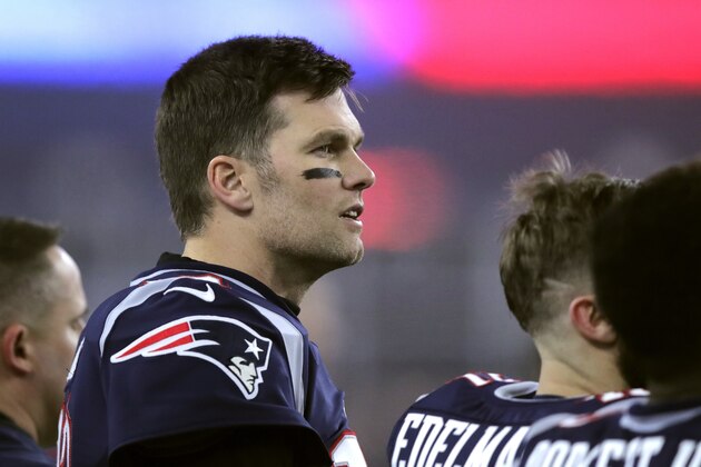 New England Patriots quarterback Tom Brady watches from the sideline in the first half of an NFL wild-card playoff football game against the Tennessee Titans, Saturday, Jan. 4, 2020, in Foxborough, Mass. (AP Photo/Charles Krupa)