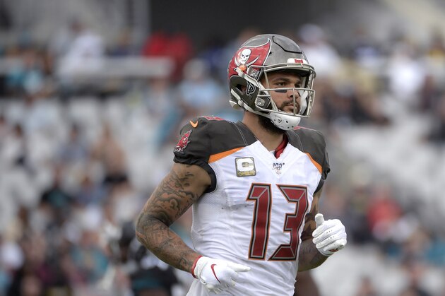 Tampa Bay Buccaneers wide receiver Mike Evans (13) sets up for a play during the second half of an NFL football game against the Jacksonville Jaguars Sunday, Dec. 1, 2019, in Jacksonville, Fla. (AP Photo/Phelan M. Ebenhack)