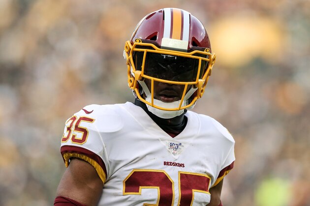 GREEN BAY, WISCONSIN - DECEMBER 08: Montae Nicholson #35 of the Washington Redskins looks on in the fourth quarter against the Green Bay Packers at Lambeau Field on December 08, 2019 in Green Bay, Wisconsin. (Photo by Dylan Buell/Getty Images) GREEN BAY, WISCONSIN - DECEMBER 08: Montae Nicholson #35 of the Washington Redskins looks on in the fourth quarter against the Green Bay Packers at Lambeau Field on December 08, 2019 in Green Bay, Wisconsin. (Photo by Dylan Buell/Getty Images)