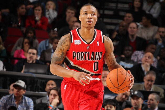 HOUSTON, TX - FEBRUARY 15: Damian Lillard #0 of Team Shaq while playing against Team Chuck during the 2013 BBVA Rising Stars Challenge at Toyota Center on February 15, 2013 in Houston, Texas. NOTE TO USER: User expressly acknowledges and agrees that, by downloading and/or using this photograph, user is consenting to the terms and conditions of the Getty Images License Agreement.  Mandatory Copyright Notice: Copyright 2013 NBAE (Photo by Nathaniel S. Butler/NBAE via Getty Images)