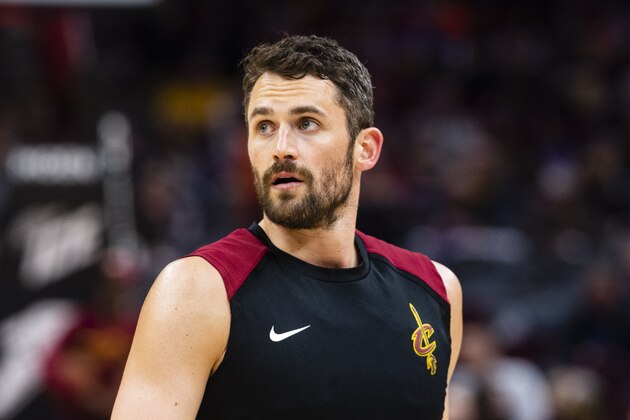 CLEVELAND, OH - FEBRUARY 23: Kevin Love #0 of the Cleveland Cavaliers prior to the game against the Memphis Grizzlies at Quicken Loans Arena on February 23, 2019 in Cleveland, Ohio. NOTE TO USER: User expressly acknowledges and agrees that, by downloading and/or using this photograph, user is consenting to the terms and conditions of the Getty Images License Agreement. (Photo by Jason Miller/Getty Images)