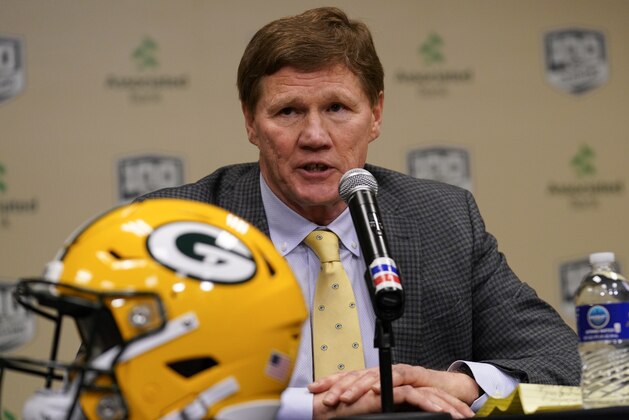 Green Bay Packers President and CEO Mark Murphy introduces head coach Matt LaFleur at a news conference Wednesday, Jan. 9, 2019, in Green Bay, Wis. (AP Photo/Morry Gash)