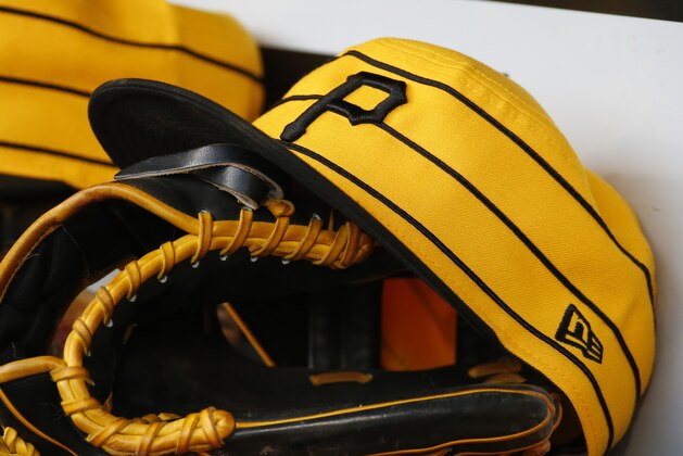 PITTSBURGH, PA - JULY 20:  A New Era pillbox Pittsburgh Pirates baseball hat is seen in the dugout during the game against the Philadelphia Phillies at PNC Park on July 20, 2019 in Pittsburgh, Pennsylvania.  (Photo by Justin K. Aller/Getty Images)
