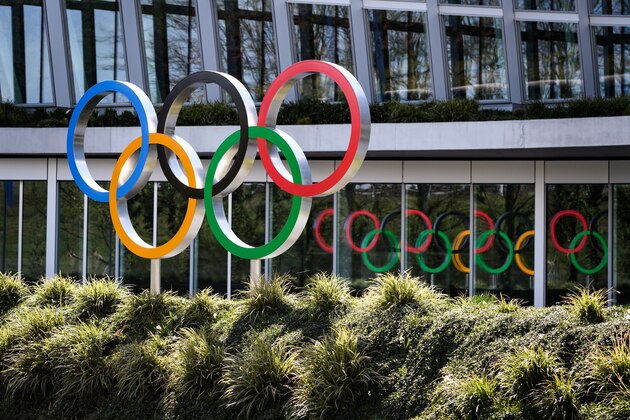 Olympic Rings are seen next to the headquarters of the International Olympic Committee (IOC) in Lausanne on March 17, 2020, amid the spread of novel coronavirus (COVID-19). - The International Olympic Committee is holding high-level talks as doubts grow over the Tokyo 2020 Olympic Games and with some in Japan urging officials not to risk lives by pressing ahead during the coronavirus emergency. (Photo by FABRICE COFFRINI / AFP) (Photo by FABRICE COFFRINI/AFP via Getty Images)