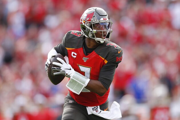 TAMPA, FLORIDA - DECEMBER 29:  Jameis Winston #3 of the Tampa Bay Buccaneers runs into the endzone to convert a two-point conversion against the Atlanta Falcons during the first half at Raymond James Stadium on December 29, 2019 in Tampa, Florida. (Photo by Michael Reaves/Getty Images)
