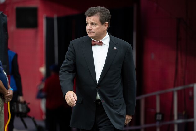 GLENDALE, ARIZONA - OCTOBER 13: Owner/president Michael Bidwill of the Arizona Cardinals walks on to the field for the NFL game between the Atlanta Falcons and Arizona Cardinals at State Farm Stadium on October 13, 2019 in Glendale, Arizona. The Cardinals defeated the Falcons 34-33. (Photo by Jennifer Stewart/Getty Images)