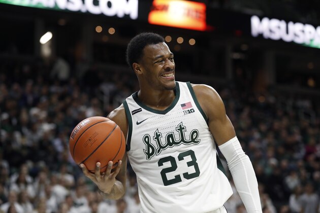 Michigan State forward Xavier Tillman reacts after being called for a foul during the first half of an NCAA college basketball game against Northwestern, Wednesday, Jan. 29, 2020, in East Lansing, Mich. (AP Photo/Carlos Osorio) Michigan State forward Xavier Tillman reacts after being called for a foul during the first half of an NCAA college basketball game against Northwestern, Wednesday, Jan. 29, 2020, in East Lansing, Mich. (AP Photo/Carlos Osorio)