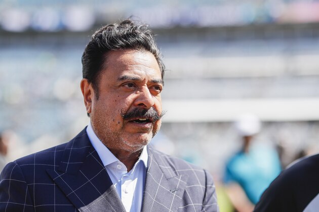 JACKSONVILLE, FLORIDA - OCTOBER 13: Shad Khan, Owner of the Jacksonville Jaguars, looks on before the start of a game against the New Orleans Saints at TIAA Bank Field on October 13, 2019 in Jacksonville, Florida. (Photo by James Gilbert/Getty Images)
