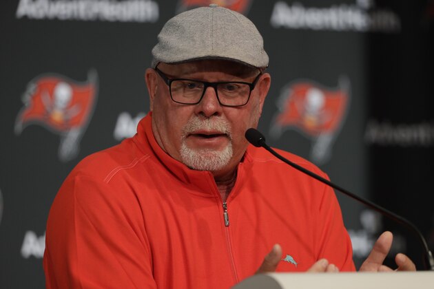 Tampa Bay Buccaneers head coach Bruce Arians during an end of the season NFL football news conference Monday, Dec. 30, 2019, in Tampa, Fla. The Bucs finished the season with a 7-9 record. (AP Photo/Chris O'Meara)