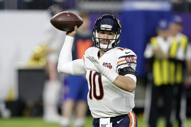 Chicago Bears quarterback Mitchell Trubisky throws a pass during the first half of an NFL football game against the Minnesota Vikings, Sunday, Dec. 29, 2019, in Minneapolis. (AP Photo/Andy Clayton-King)