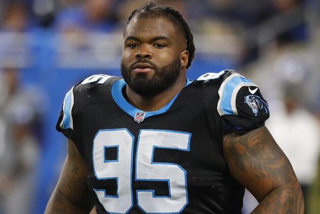 Carolina Panthers defensive tackle Dontari Poe (95) runs on the field against the Detroit Lions during an NFL football game in Detroit, Sunday, Nov. 18, 2018. (AP Photo/Paul Sancya) Carolina Panthers defensive tackle Dontari Poe (95) runs on the field against the Detroit Lions during an NFL football game in Detroit, Sunday, Nov. 18, 2018. (AP Photo/Paul Sancya)