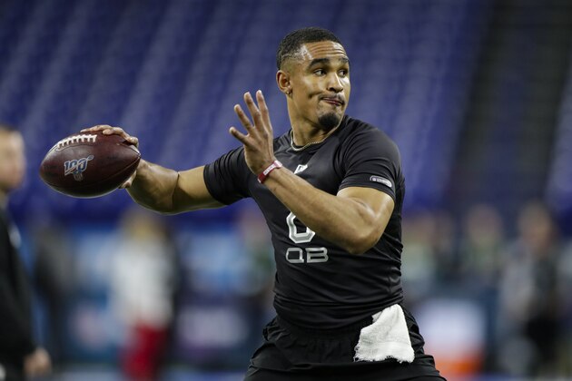 Oklahoma quarterback Jalen Hurts runs a drill at the NFL football scouting combine in Indianapolis, Thursday, Feb. 27, 2020. (AP Photo/Michael Conroy) Oklahoma quarterback Jalen Hurts runs a drill at the NFL football scouting combine in Indianapolis, Thursday, Feb. 27, 2020. (AP Photo/Michael Conroy)