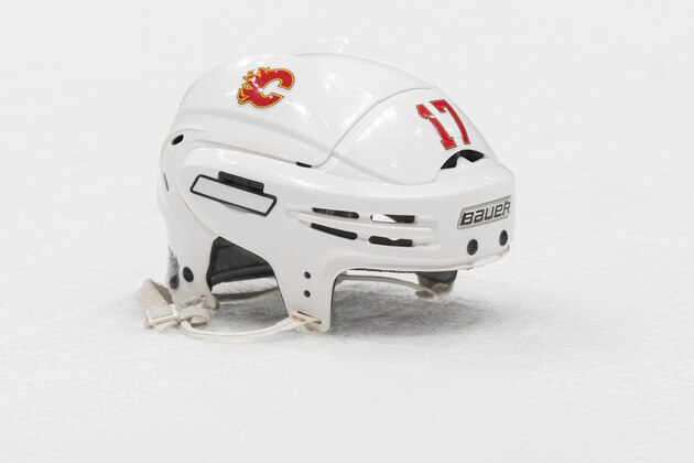 VANCOUVER, BC - FEBRUARY 08: A hockey helmet is shown during NHL action at Rogers Arena on February 8, 2020 in Vancouver, Canada. (Photo by Rich Lam/Getty Images)