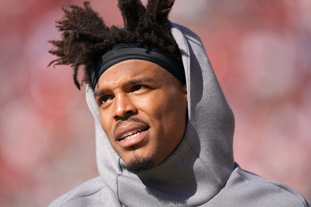 SANTA CLARA, CALIFORNIA - OCTOBER 27: Cam Newton #1 of the Carolina Panthers looks on from the sidelines against the San Francisco 49ers during an NFL football game at Levi's Stadium on October 27, 2019 in Santa Clara, California. (Photo by Thearon W. Henderson/Getty Images)