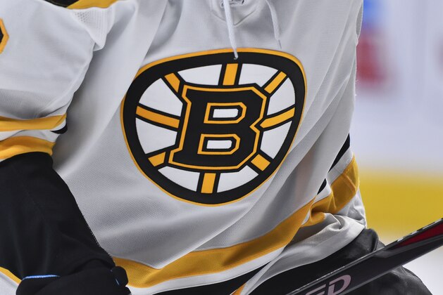 MONTREAL, QC - NOVEMBER 26:  A detail of the Boston Bruins logo is seen during the third period against the Montreal Canadiens at the Bell Centre on November 26, 2019 in Montreal, Canada.  The Boston Bruins defeated the Montreal Canadiens 8-1.  (Photo by Minas Panagiotakis/Getty Images)