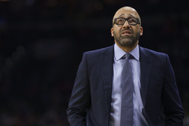 New York Knicks head coach David Fizdale looks on during the first half of an NBA basketball game against the Philadelphia 76ers, Wednesday, Nov. 20, 2019, in Philadelphia. (AP Photo/Chris Szagola)