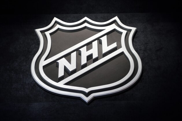 An NHL logo is shown before the start of the first round of the NHL hockey draft, Friday, June 26, 2015 in Sunrise, Fla. (AP Photo/Alan Diaz)