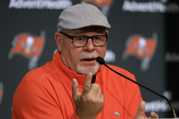 Tampa Bay Buccaneers head coach Bruce Arians speaks during an end of the season NFL football news conference Monday, Dec. 30, 2019, in Tampa, Fla. The Bucs finished the season with a 7-9 record. (AP Photo/Chris O'Meara)