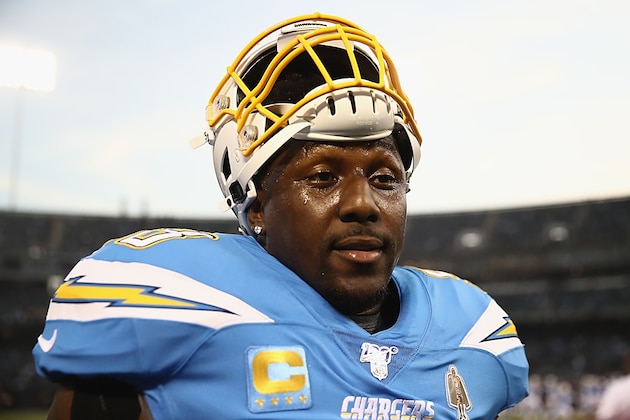 OAKLAND, CALIFORNIA - NOVEMBER 07: Thomas Davis #58 of the Los Angeles Chargers speaks to the media before the game against the Oakland Raiders at RingCentral Coliseum on November 07, 2019 in Oakland, California. (Photo by Ezra Shaw/Getty Images)